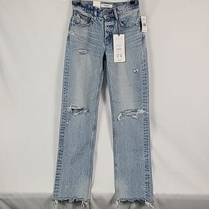 NWT Moussy Vintage Odessa Straight Low Jeans Blue 23 $370 Original